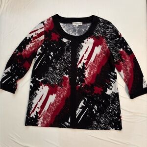 Evan Picone Black and Red Abstract Blouse size L.
